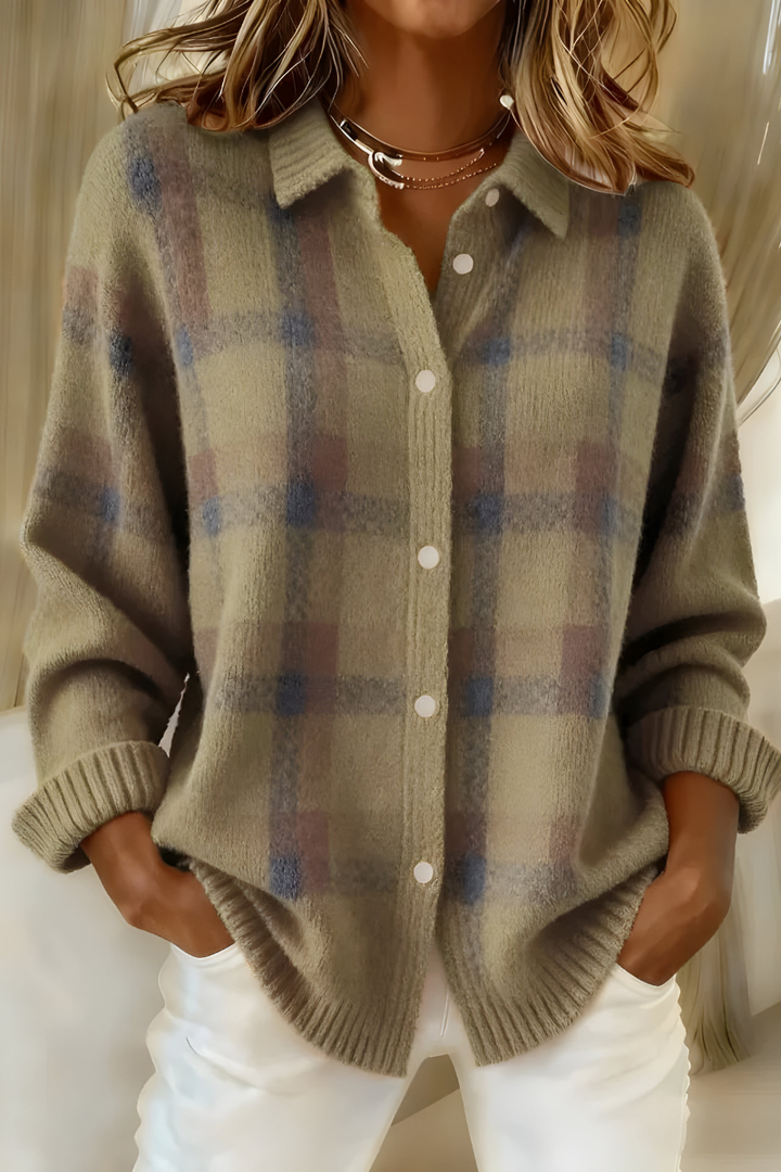 Anna™ | Cardigan i Mjuk Rutig Stickning